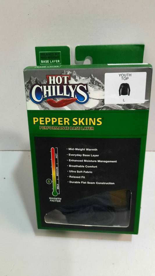 Hot Chillys Pepper Skins Performance Base Layer Size Youth L Black Shirt Crew Winterwear
