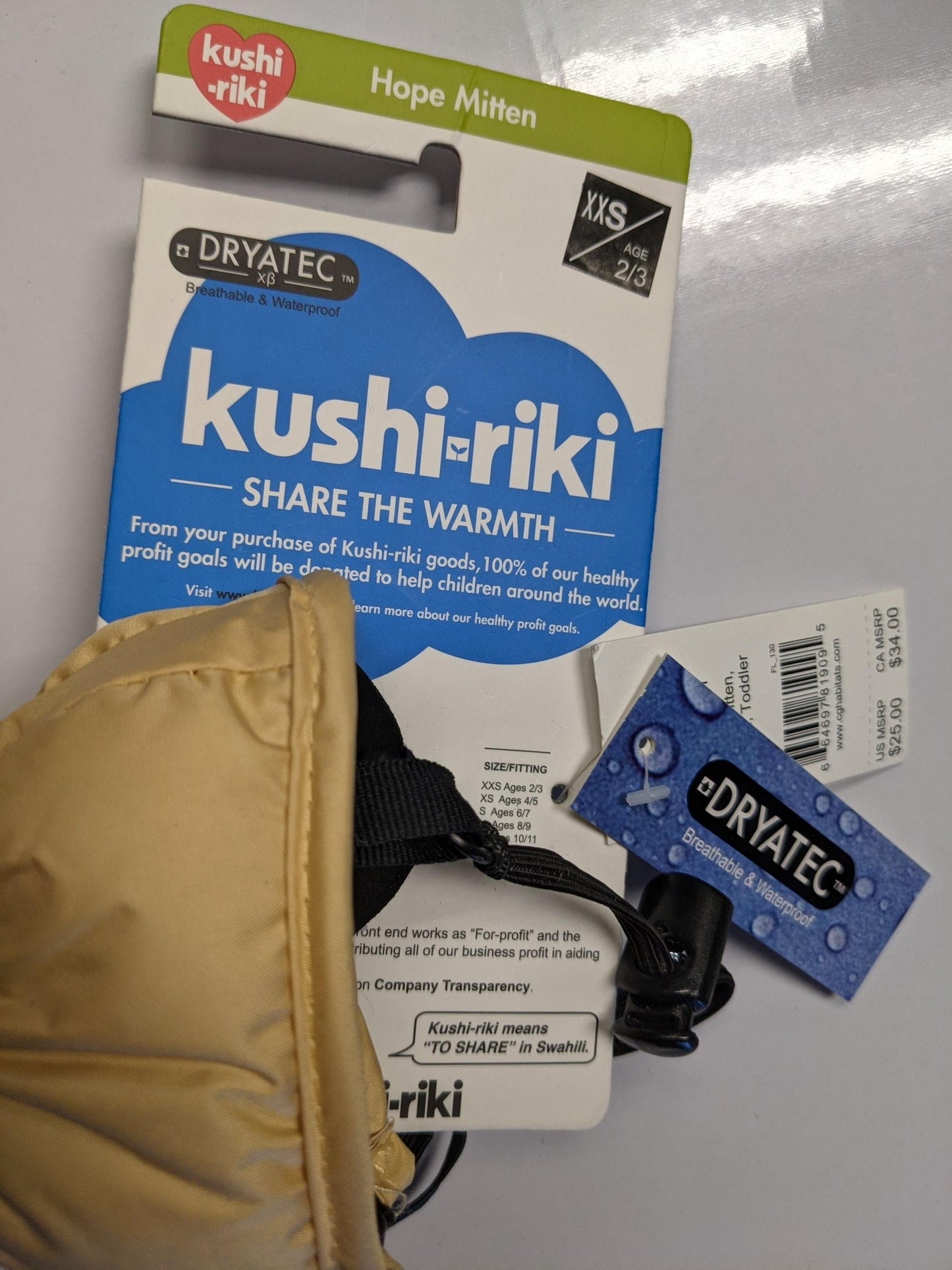 Kushi-Riki Mittens, Youth XXS, Cream Color, New