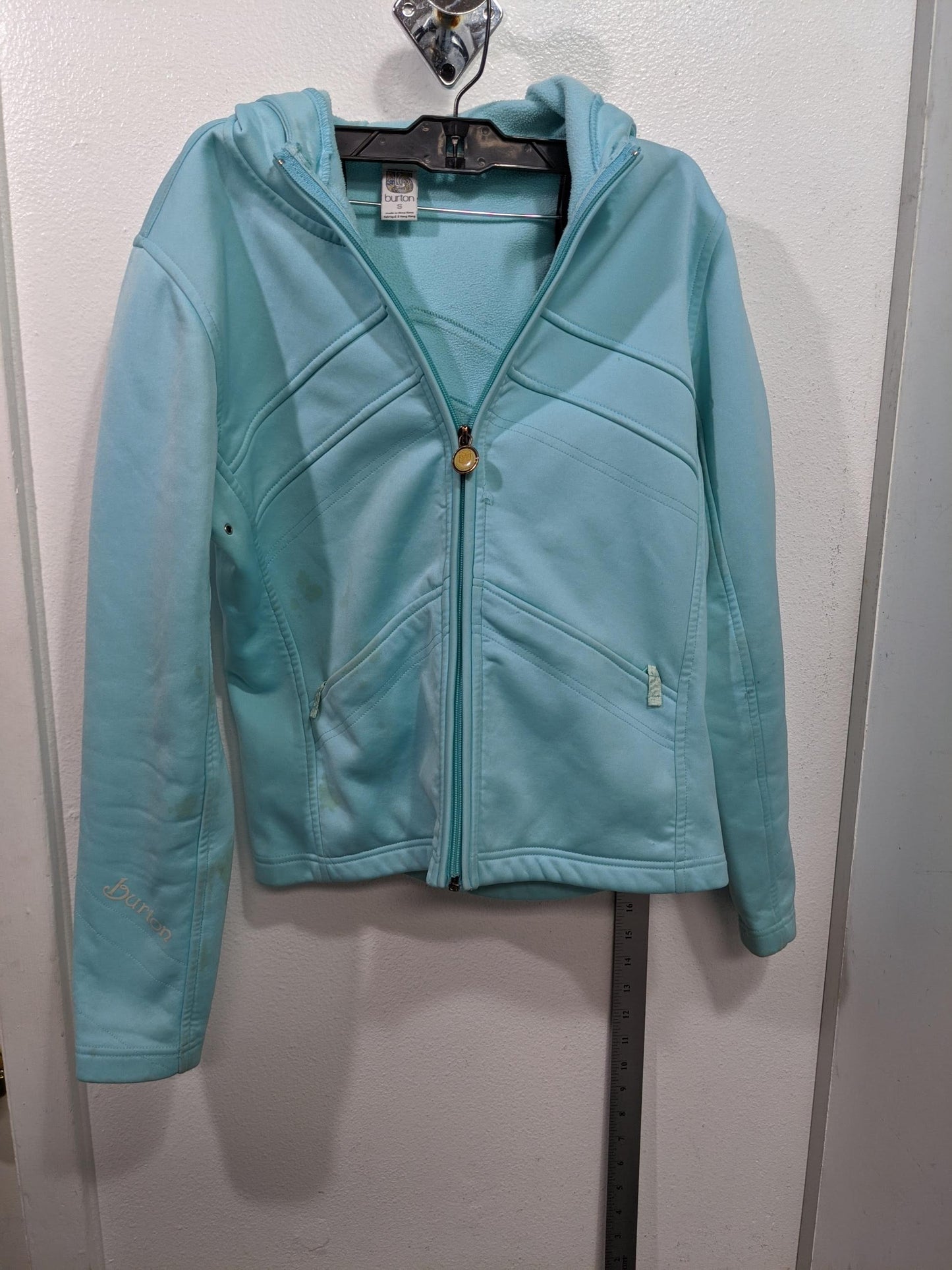Burton Hooded Soft Shell Jacket Size Small Teal Used Stains