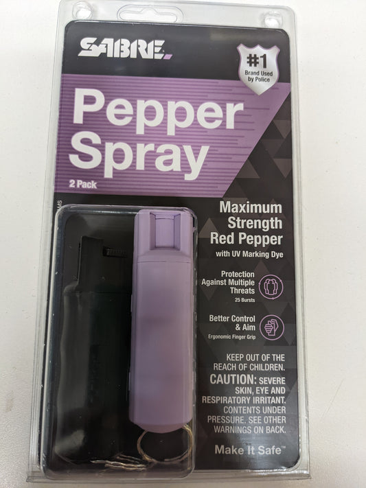 Sabre Pepper Spray 2 pack Black and Lavender Maximum Strength New