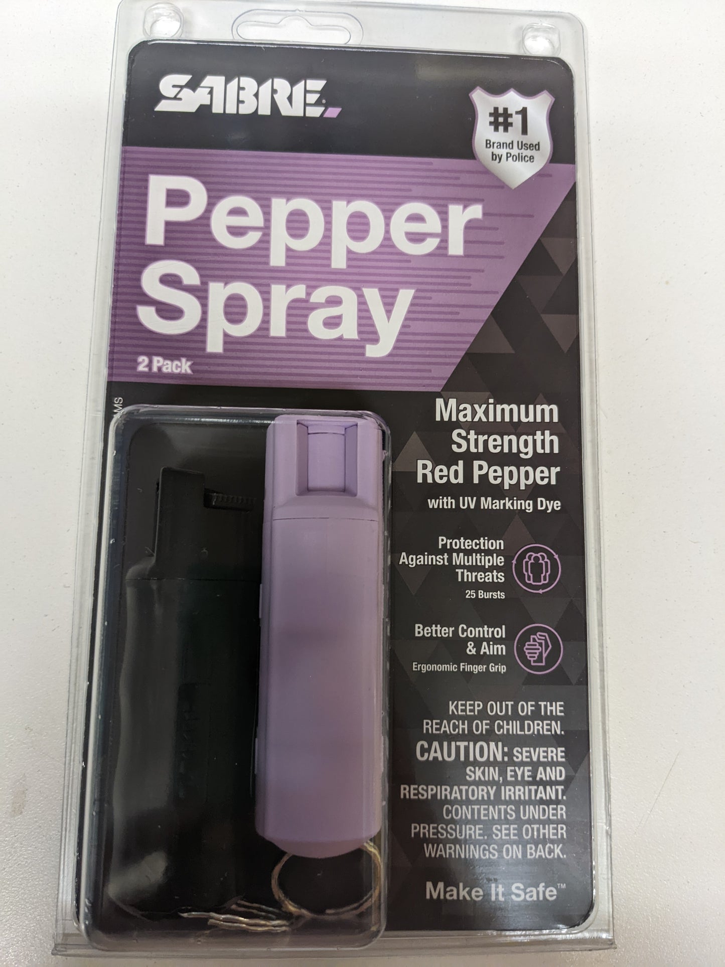 Sabre Pepper Spray 2 pack Black and Lavender Maximum Strength