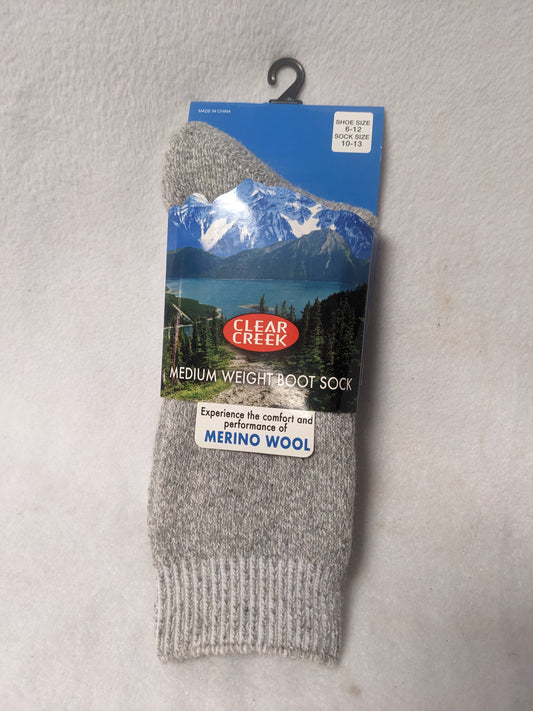 Clear Creek Merino Wool Medium Weight Boot Sock Shoe Size 6-12
