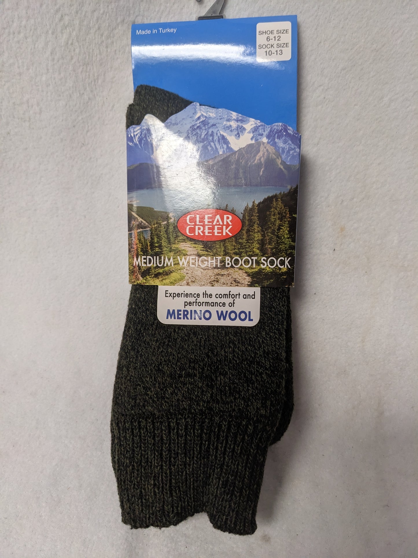Clear Creek Merino Wool Medium Weight Boot Sock Shoe Size 6-12